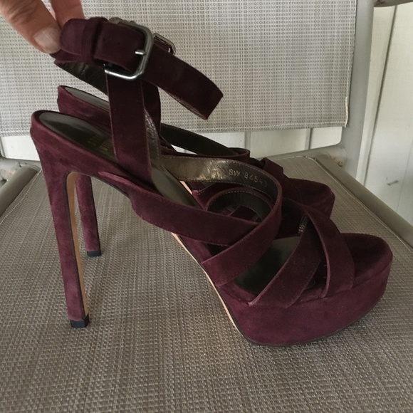 Stuart Weitzman Plum Purple Suede Platform Heels Sz 7.5 - Picture 2 of 9
